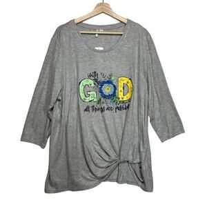 Cato Lightweight Sweater Top Bible Phrase Graphic Print Crochet Flower Sz 18/20W